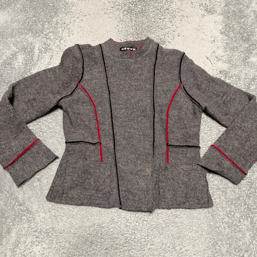 Revue Cardigan Sweater Jacket Womens Medium Gray Wool